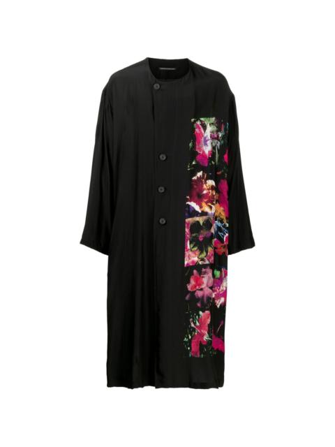 floral-print silk coat