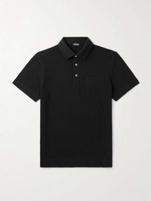 ZEGNA Slim-Fit Leather-Trimmed Cotton-Piqué Polo Shirt
