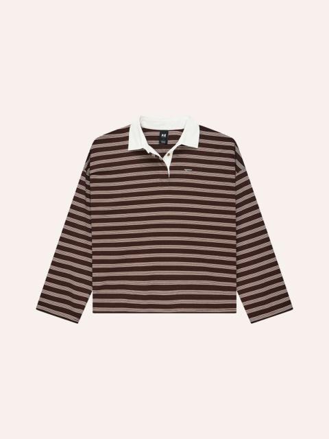 P.E NATION RUGBY LONG SLEEVE TEE IN COFFEE STRIPE