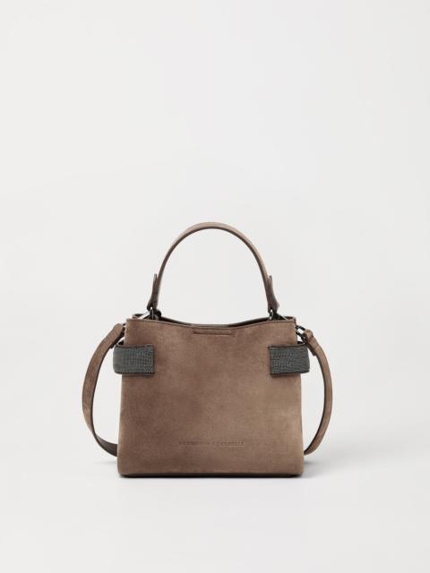 Brunello Cucinelli Essence small top-handle bag in suede with precious bands