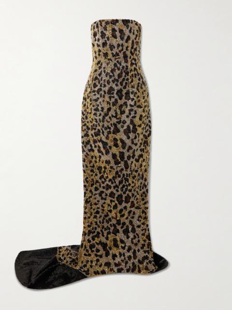 CLIO PEPPIATT Naomi Strapless Embellished Leopard-print Satin Gown