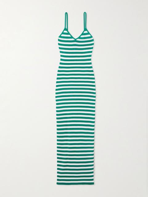 Dolce & Gabbana Striped ribbed-knit midi dress Green