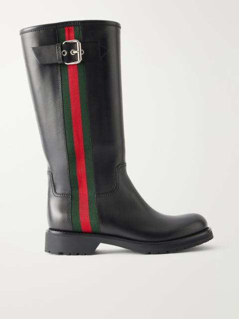 GUCCI Web-detailed Leather Knee Boots