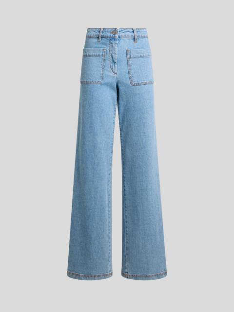 Etro FLARED STRETCH COTTON DENIM JEANS WITH EMBROIDERED LOGO