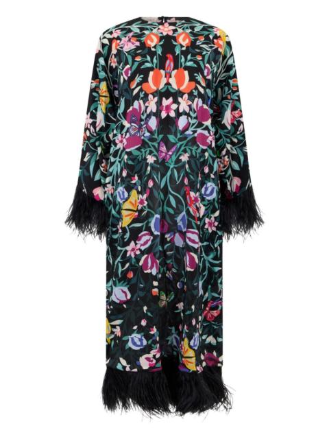 Valentino feather-trim floral dress