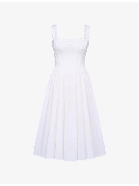 House of CB Amara Floral-Print Lace-Embroidered Stretch-Cotton Midi Dress