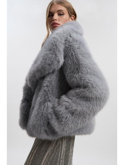 KAREN MILLEN Textured Faux Fur Short Coat