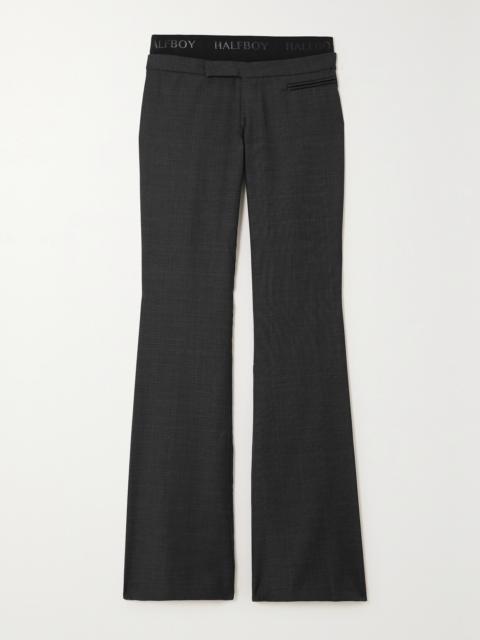 HALFBOY®️ Layered Jacquard-trimmed Checked Wool Flared Pants