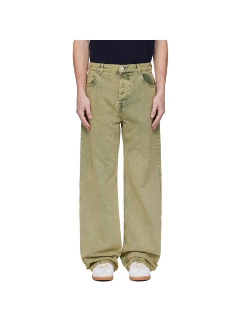 AMI Paris Khaki Cotton Large Fit Jeans