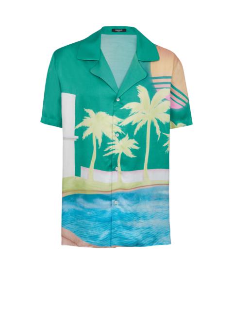 Balmain Short-sleeved twill pyjama shirt with palm tree print
