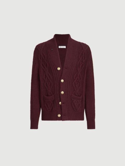Brunello Cucinelli Cashmere Feather yarn cable knit cardigan with metal buttons