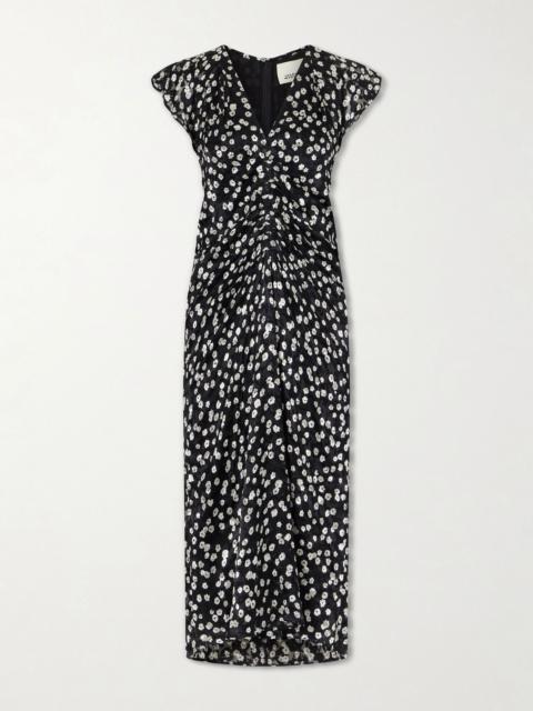 Isabel Marant Lyndsay ruffled gathered floral-print chiffon midi dress Black