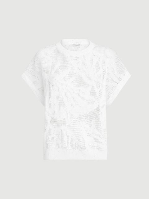 Brunello Cucinelli Dazzling water lillies knit t-shirt in linen and cotton