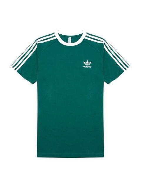 Men's adidas originals 3-Stripes Tee Casual Round Neck Loose Logo Stripe Short Sleeve Green HE9546