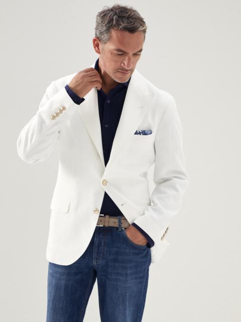 Brunello Cucinelli Twisted linen deconstructed blazer with large peak lapels and metal buttons