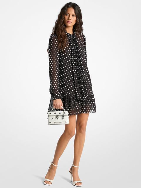 MICHAEL KORS Polka Dot Print Georgette Tie-Neck Dress