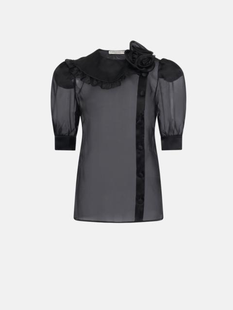 Alessandra Rich SILK ORGANZA BLOUSE WITH ROSE DETAILS
