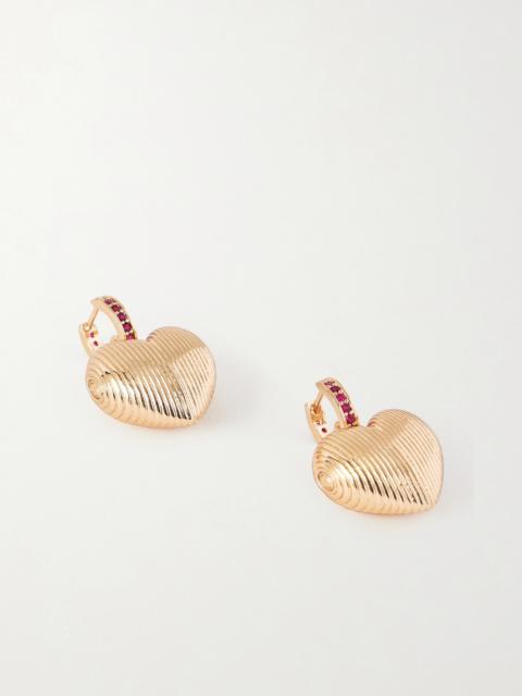 ROXANNE ASSOULIN Textured Heart Gold-tone Crystal Earrings