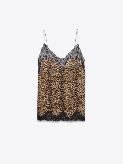 SAINT LAURENT nightgown in leopard-print silk charmeuse and lace