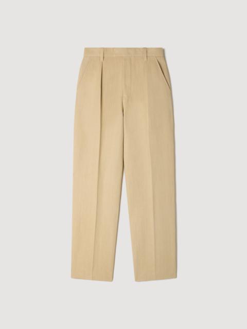 Sandro WIDE PLEATED COTTON-LINEN TROUSERS