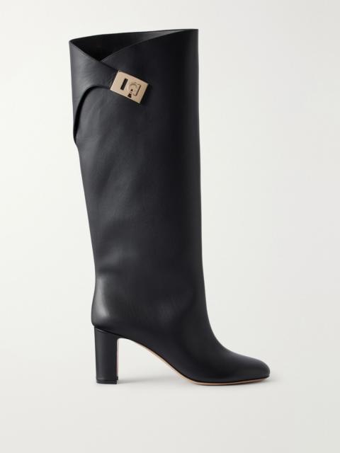 FERRAGAMO Elli 70 embellished leather knee boots Black