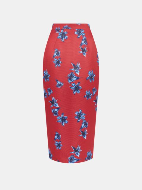 EMILIA WICKSTEAD Lorelei Skirt In Red & Blue Festive Lillies Taffeta Faille