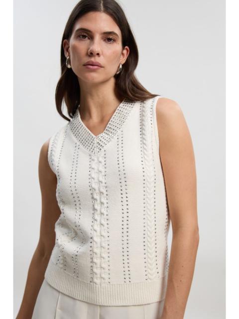 KAREN MILLEN Embellished Hotfix V Neck Knit Tank