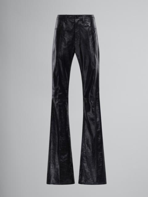 Marni BLACK FLARED TROUSERS IN ULTRALIGHT NAPLAK LEATHER