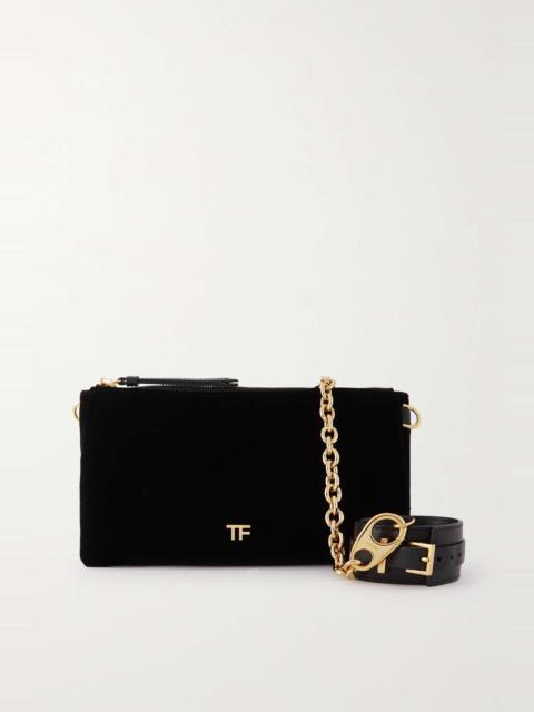 Carine leather-trimmed velvet clutch