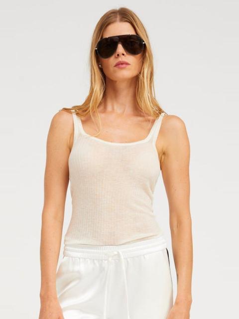 SPRWMN IVORY TISSUE CASHMERE SCOOP NECK TANK
