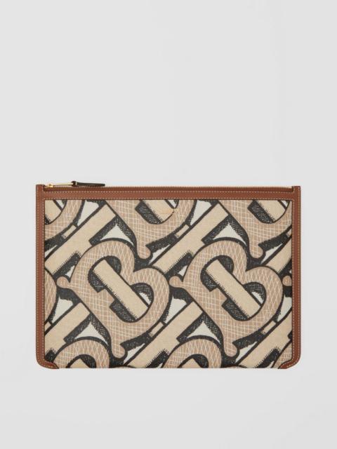 Burberry Monogram Print E-canvas and Leather Pouch