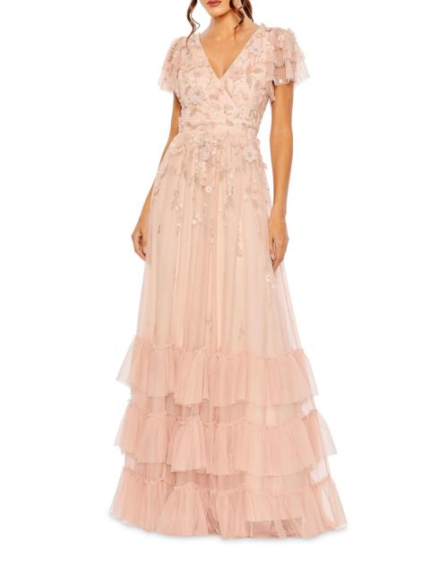 MAC DUGGAL Women's Ruffle-Tiered Embellished Wrap Gown - Blush
