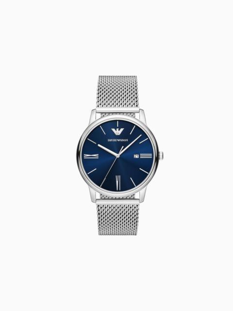 EMPORIO ARMANI Three-Hand Date Stainless Steel Mesh Watch