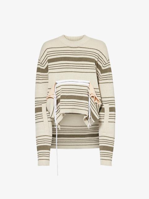 Zipped-panel striped cotton-blend jumper