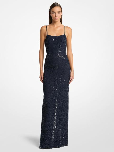 MICHAEL KORS COLLECTION Sequined Corded Floral Lace Gown