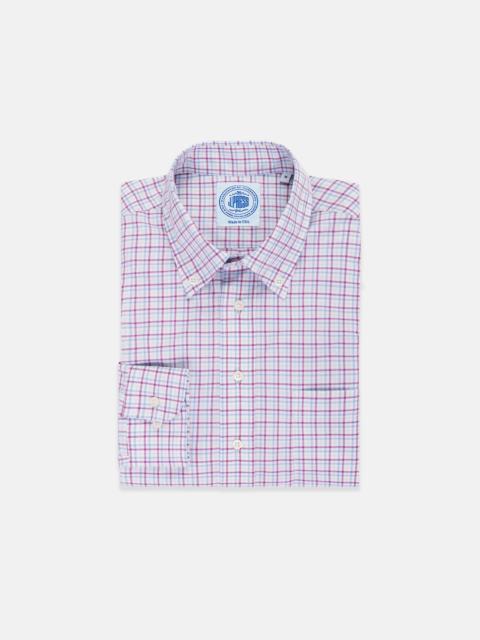 J. PRESS BERRY & BLUE CHECKED BUTTON DOWN SPORT SHIRT - CLASSIC FIT