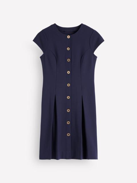 BODEN Short Pleated Button Dress-Navy