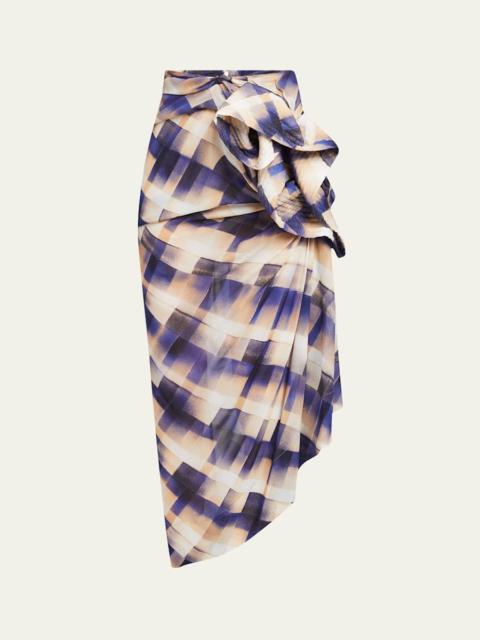 Dries Van Noten Solla Geometric Check Draped Skirt