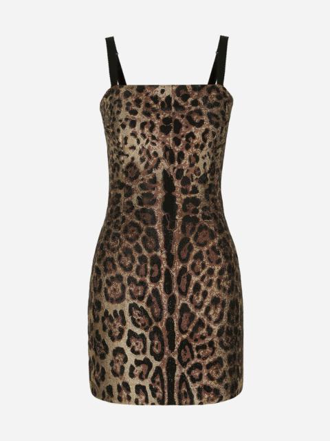 Leopard-print jersey minidress with fusible rhinestones