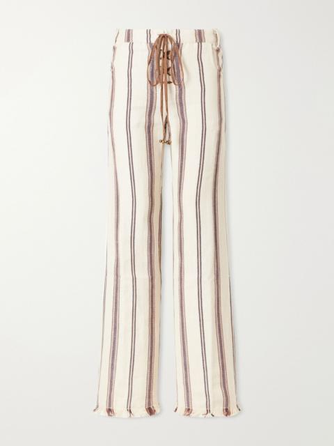 ALIX OF BOHEMIA Cooper striped cotton and linen-blend wide-leg pants Beige