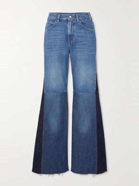 Chloé Frayed two-tone high-rise flared jeans