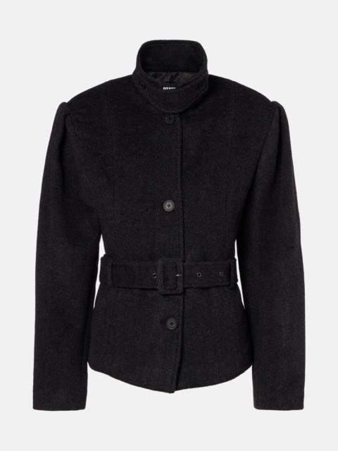 ROTATE Marie belted herringbone wool-blend jacket