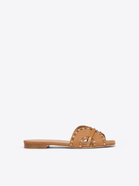 MALONE SOULIERS Keke Brown Linen Flat Sandals