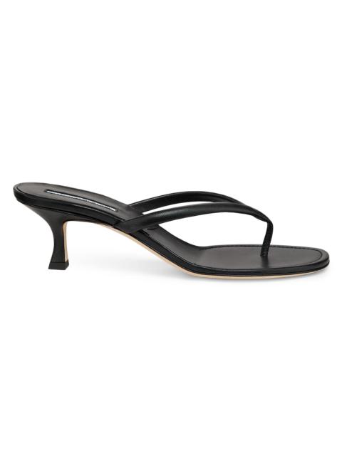 Manolo Blahnik Women's Paterno 50MM Leather Thong Sandals - Black