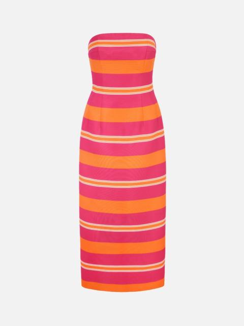 EMILIA WICKSTEAD Leila Dress in Hot Pink & Orange Stripe Taffeta Faille