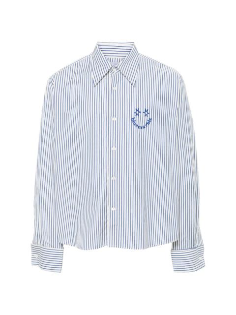 embroidered-logo striped shirt