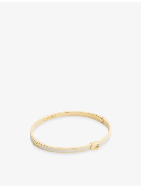 COACH Thin Enamel Signature Hinged Gold-Plated Brass Bangle