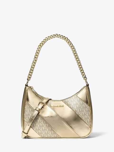 MICHAEL KORS Jet Set Travel Large Metallic and Signature Logo Convertible Crossbody Bag