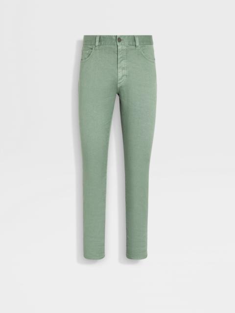ZEGNA SAGE GREEN STRETCH LINEN AND COTTON ROCCIA JEANS