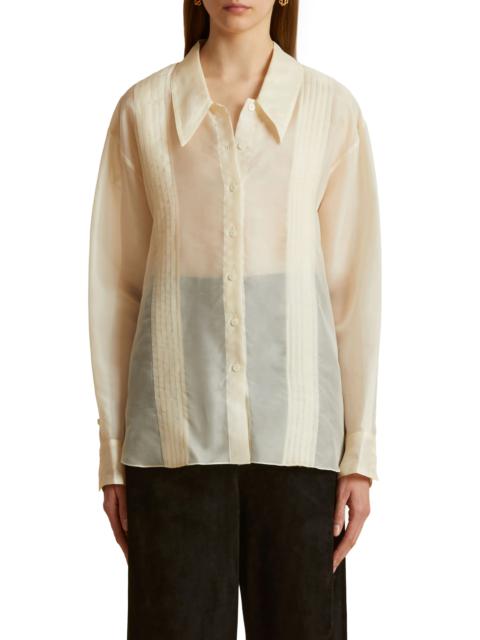 Nori Pleated Sheer Silk Button-Up Shirt